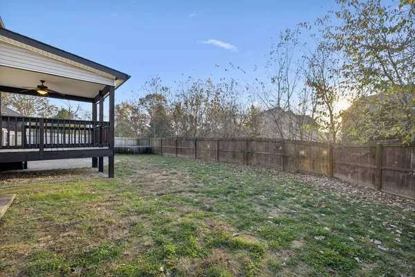 a garden with wooden fence