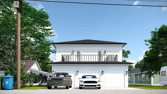 a view of a car parked in front of a house