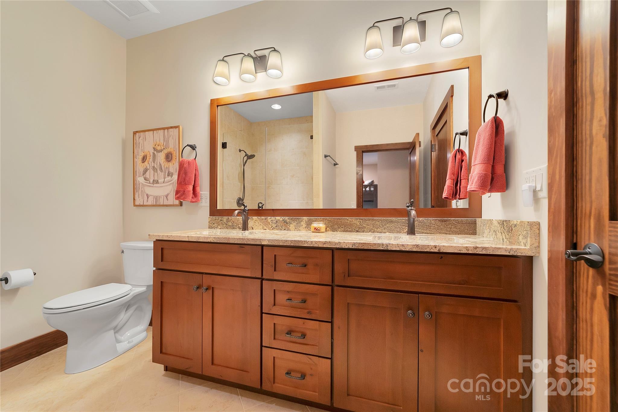 1291 Indian Camp Mountain Road Rosman, NC 28772 - Photo 34 of 48 a bathroom with a granite countertop sink vanity mirror and toilet