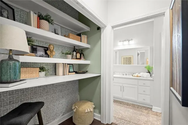 a dining room with furniture