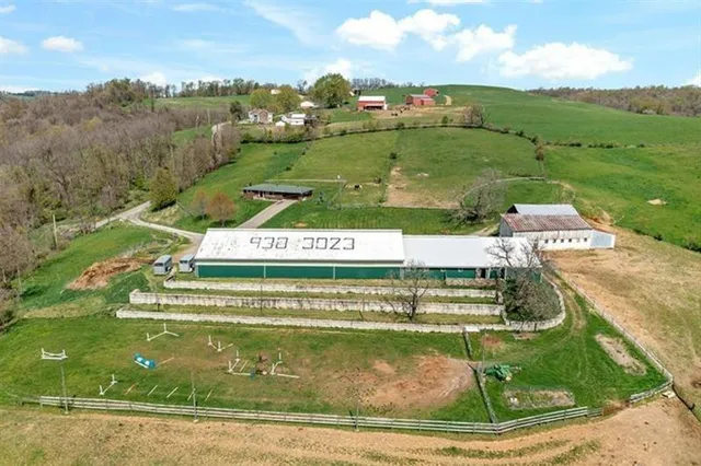 a view of a swimming pool with a yard