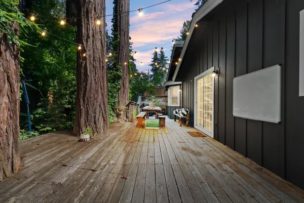 an outdoor space with seating