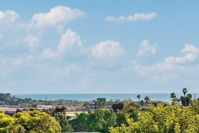 an aerial view of residential houses with city view
