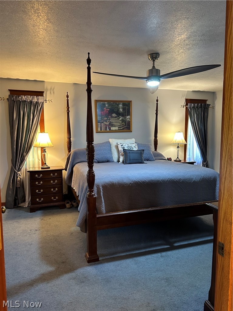 5233 Secrest Road Wooster, OH 44691 - Photo 17 of 33 Carpeted bedroom featuring a textured ceiling and ceiling fan