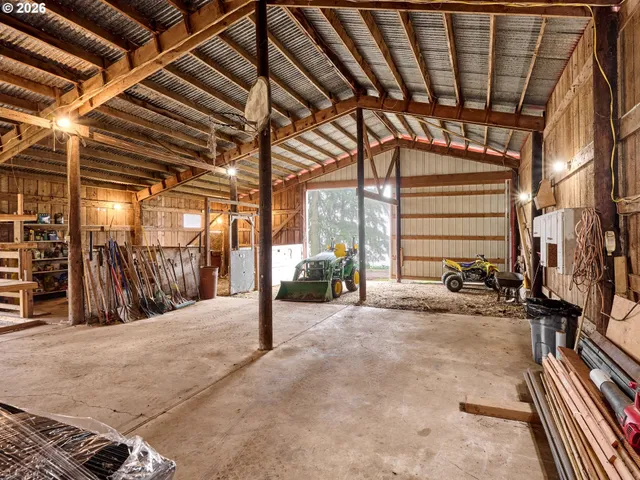 a view of an empty room with racks on the wall