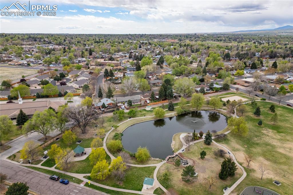 2818 Templeton Gap Road Colorado Springs, CO 80907 - Photo 22 of 27 an aerial view of a house with a swimming pool