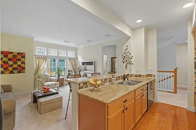 a dining room with furniture and windows