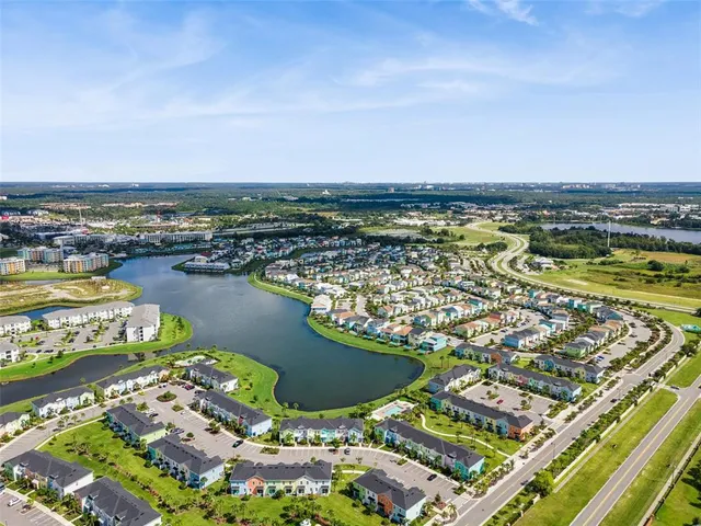 an aerial view of a city with houses
