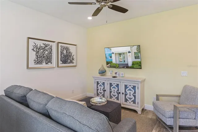 a view of an entryway with wooden floor
