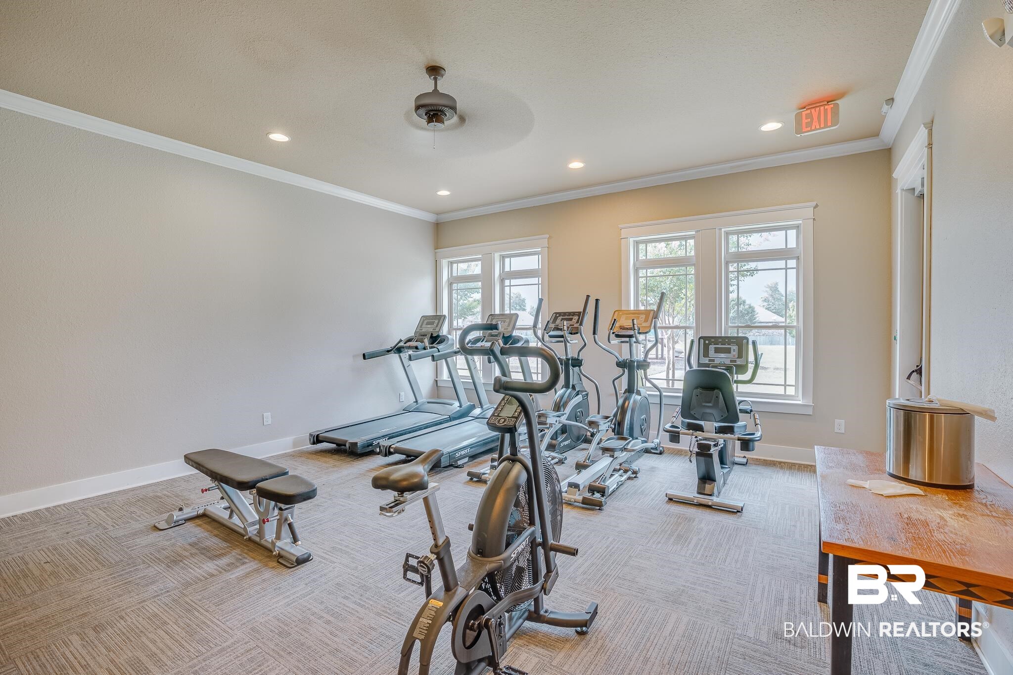 8242 Sycamore Way Semmes, AL 36575 - Photo 38 of 43 Exercise room with carpet floors, recessed lighting, crown molding, and ceiling fan