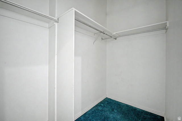 2058 California Avenue, Unit 2 Provo, UT 84606 - Photo 26 of 32 Walk-in closet featuring white walls, deep teal carpeting, built-in shelving, and multiple clothing rods