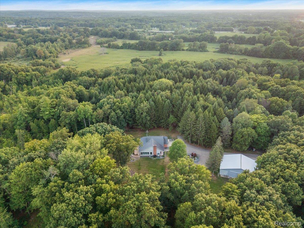 707 West Sutton Road Metamora, MI 48455 - Photo 19 of 84 Expansive treed landscape with a single-story residence and detached outbuilding