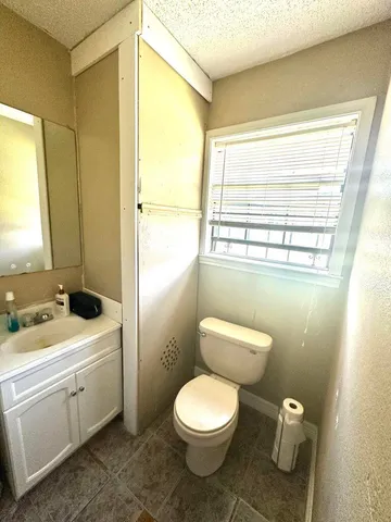 a bathroom with a toilet a sink and a mirror