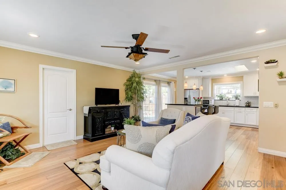 1221 4th Street Coronado, CA 92118 - Photo 6 of 24 a living room with furniture a fireplace and a flat screen tv