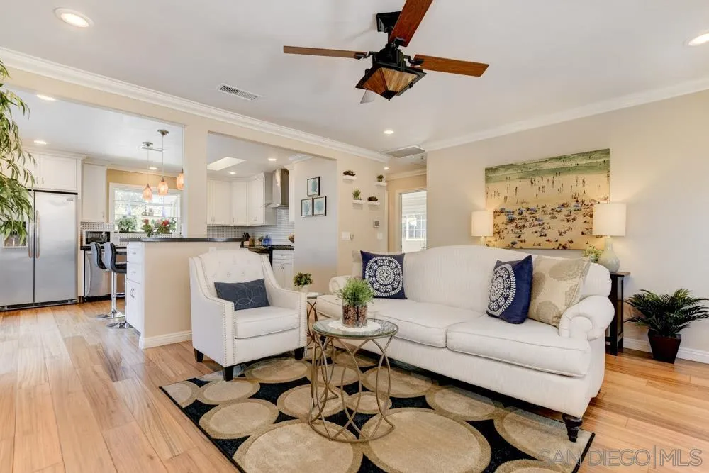 1221 4th Street Coronado, CA 92118 - Photo 7 of 24 a living room with furniture and kitchen view