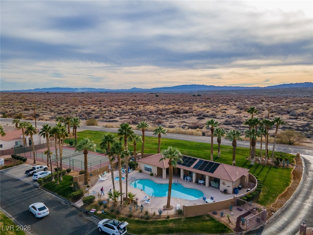 1210 Country Club Drive Laughlin, NV 89029 - Photo 76 of 80 Aerial view of the Desert Springs community gated entry, Clubhouse, Pool and Spa, and Tennis Courts