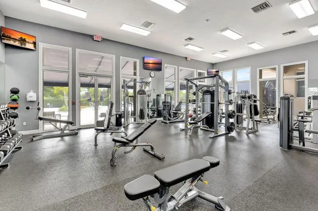 a view of a room with gym equipment
