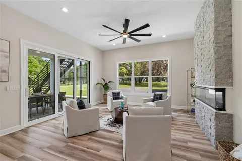 a view of outdoor space with trees all around