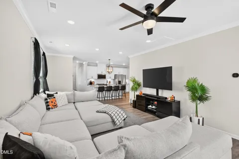 a living room with furniture and a rug