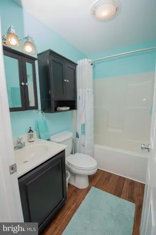 a bathroom with a sink a toilet a mirror and bathtub