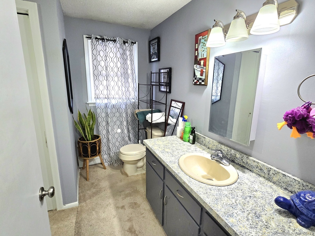 24 Acorn Street, Unit 2 New Britain, CT 06051 - Photo 9 of 12 a bathroom with a granite countertop sink a toilet and a mirror