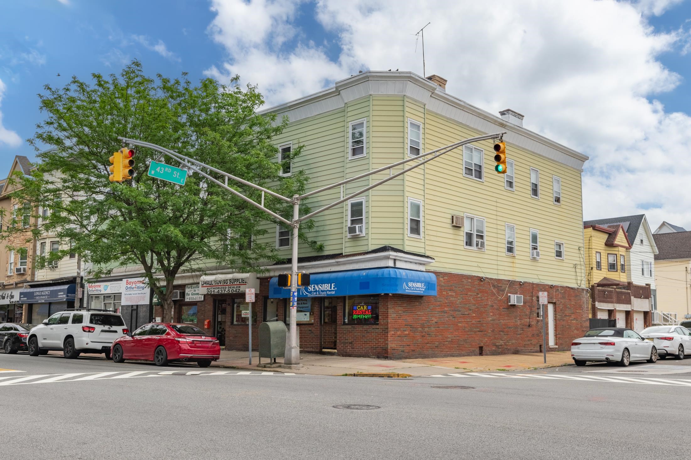 a car parked in front of a building