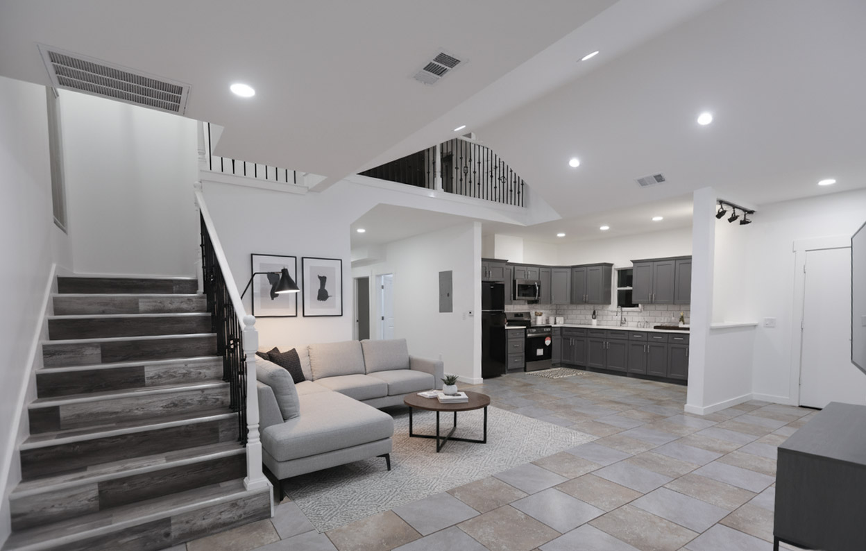 125 Highland Ranch Way Dale, TX 78616 - Photo 1 of 1 Living room featuring stairway, recessed lighting, and high vaulted ceiling