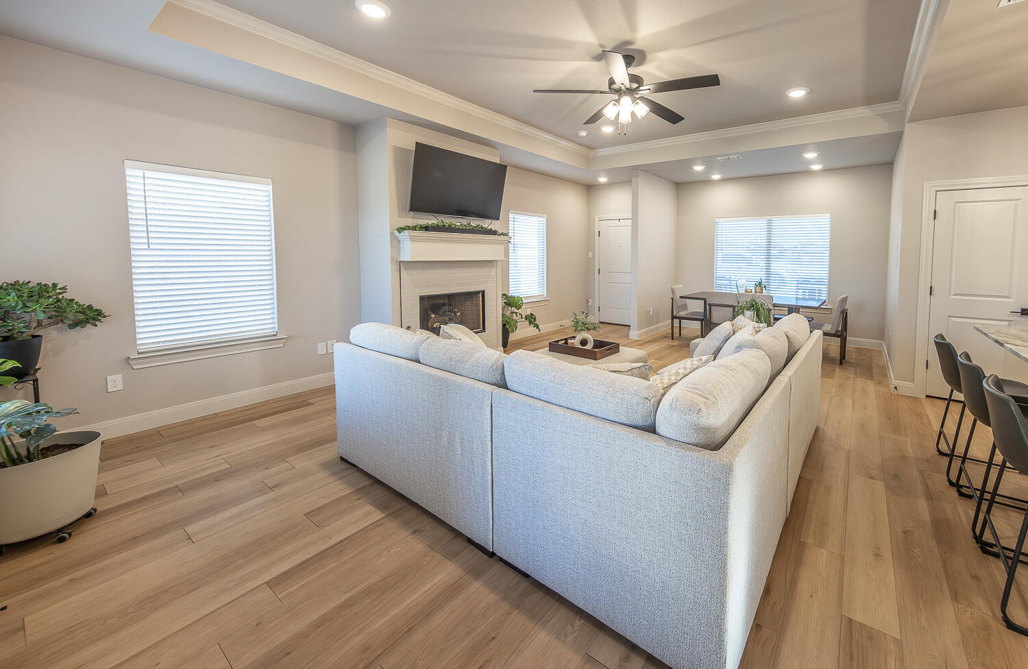 6913 15th Street Lubbock, TX 79416 - Photo 5 of 27 a living room with furniture a fireplace and a flat screen tv