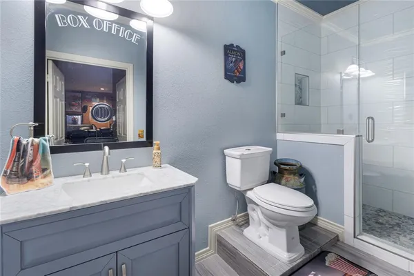 a bathroom with a toilet a sink and mirror