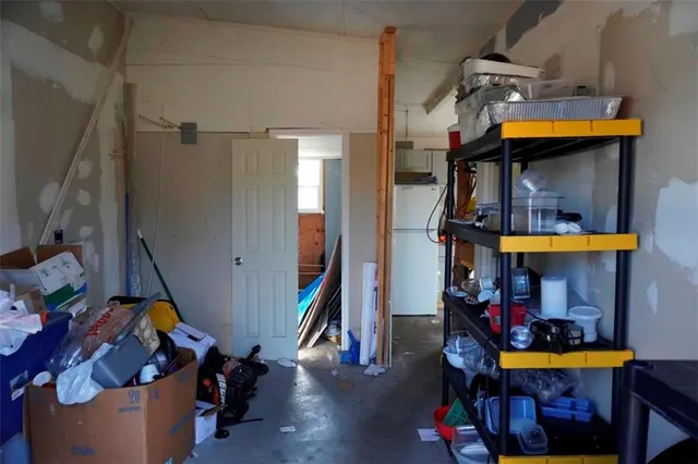 a bathroom with a shower and toilet