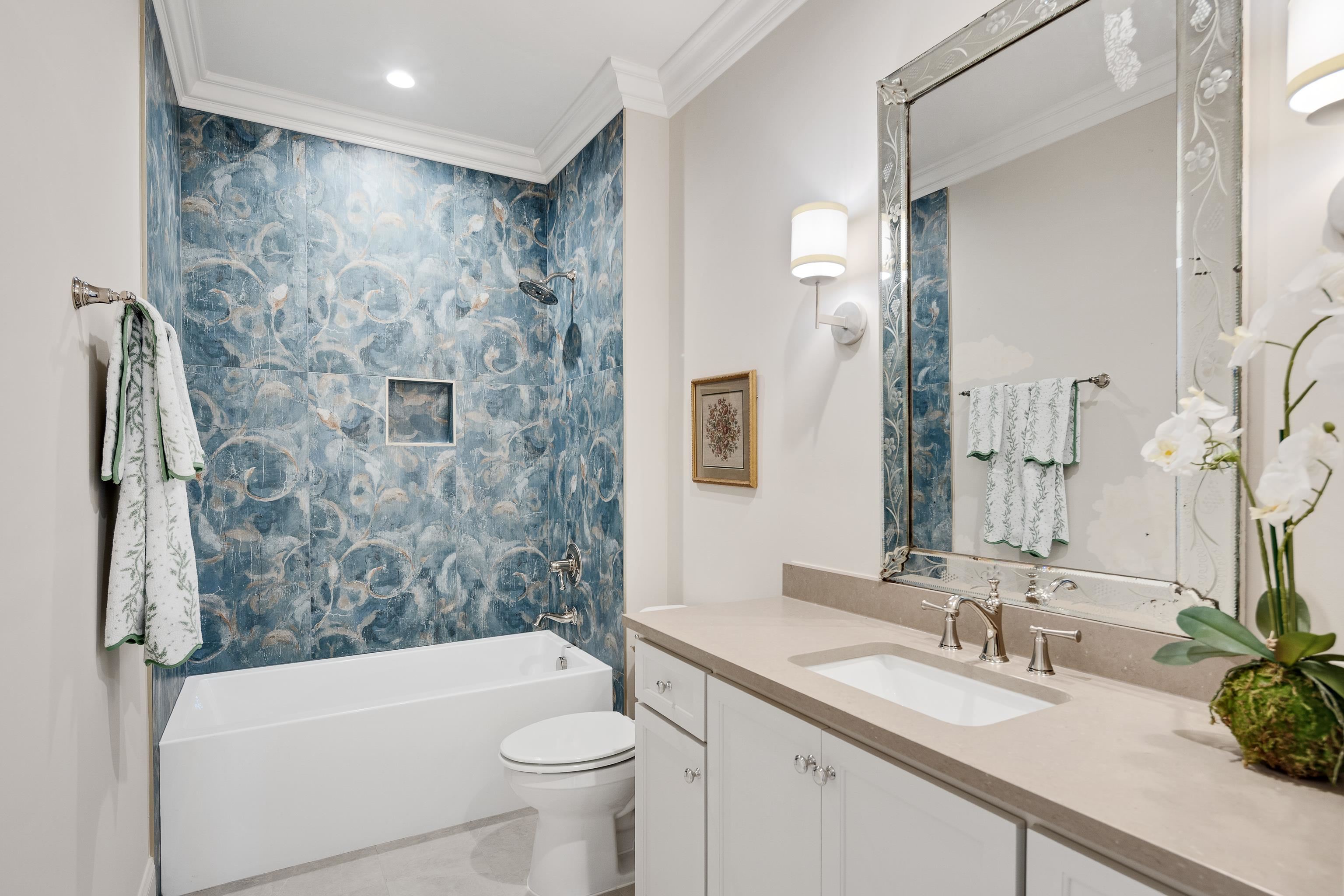 3280 Hidden Creek Loop West Collierville, TN 38017 - Photo 30 of 40 a bathroom with a granite countertop sink toilet and shower