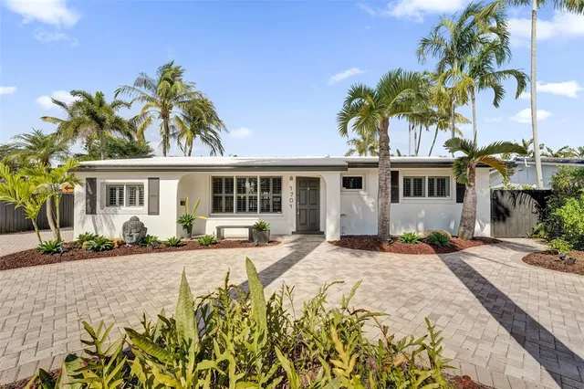 front view of a house with a patio