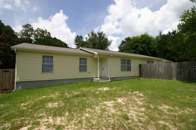 a view of a backyard with plants and a garden