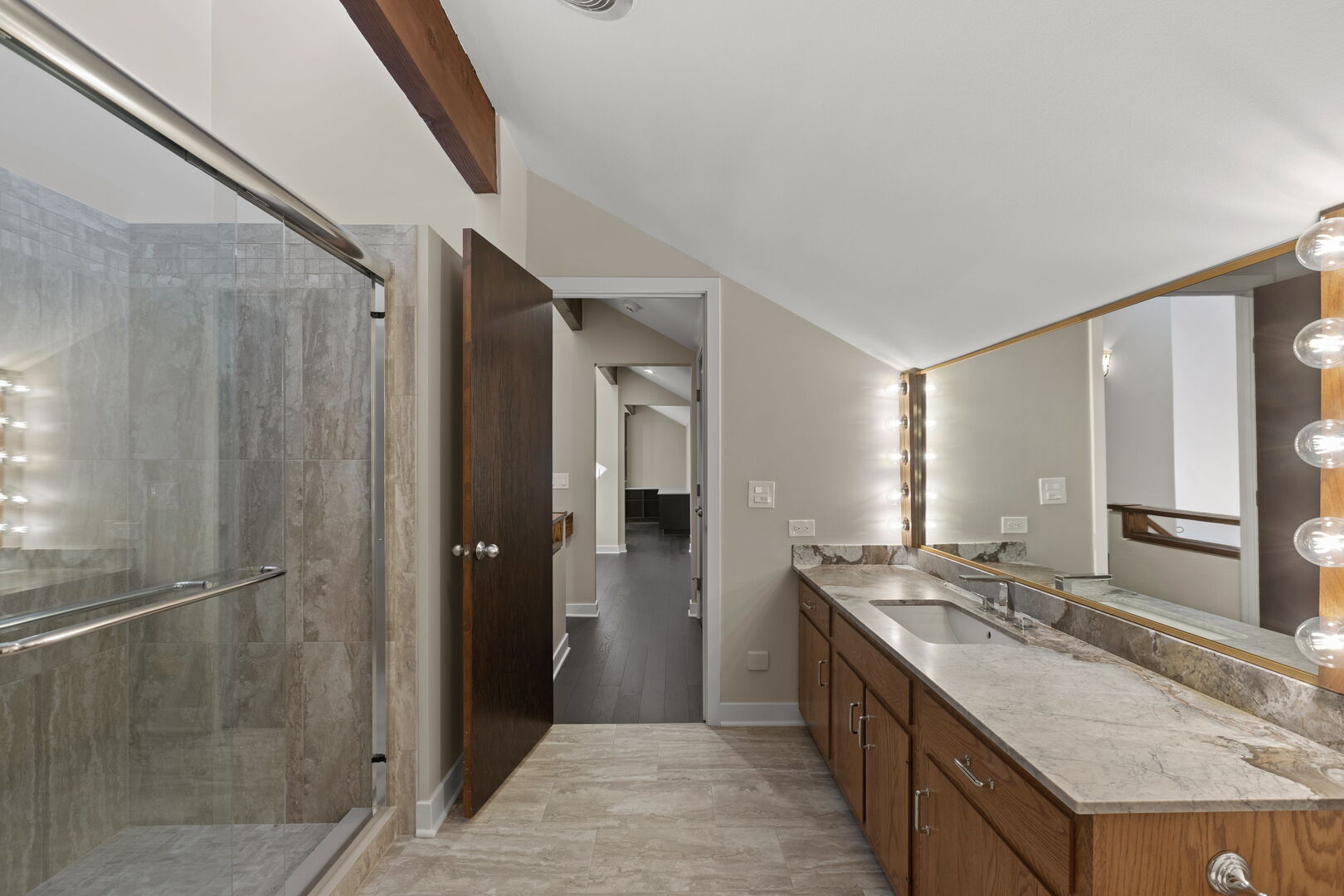 12 Rock Ridge Lane Barrington Hills, IL 60010 - Photo 28 of 52 a bathroom with a granite countertop sink mirror and shower