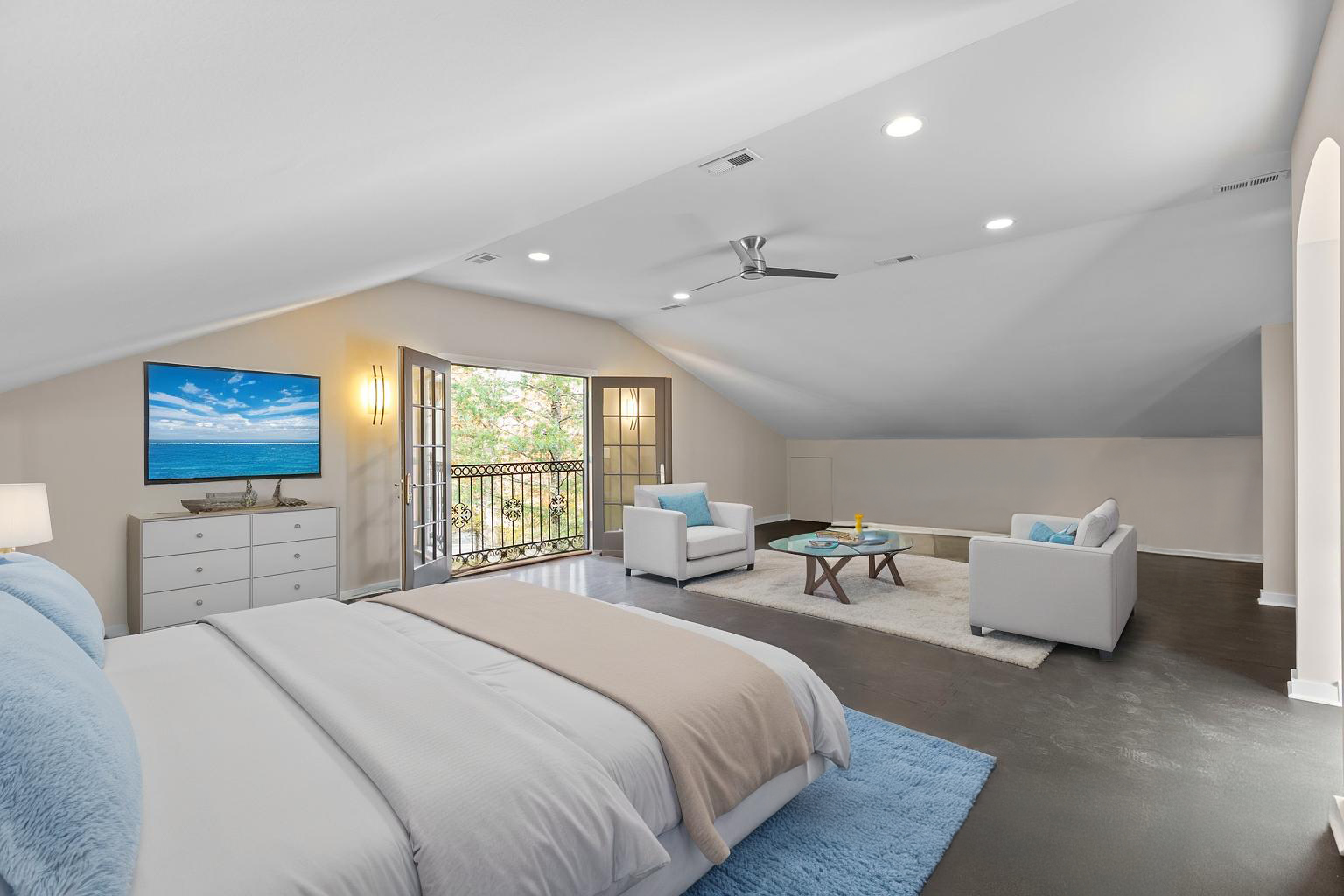12 Rock Ridge Lane Barrington Hills, IL 60010 - Photo 29 of 52 a spacious bedroom with a bed and a flat screen tv