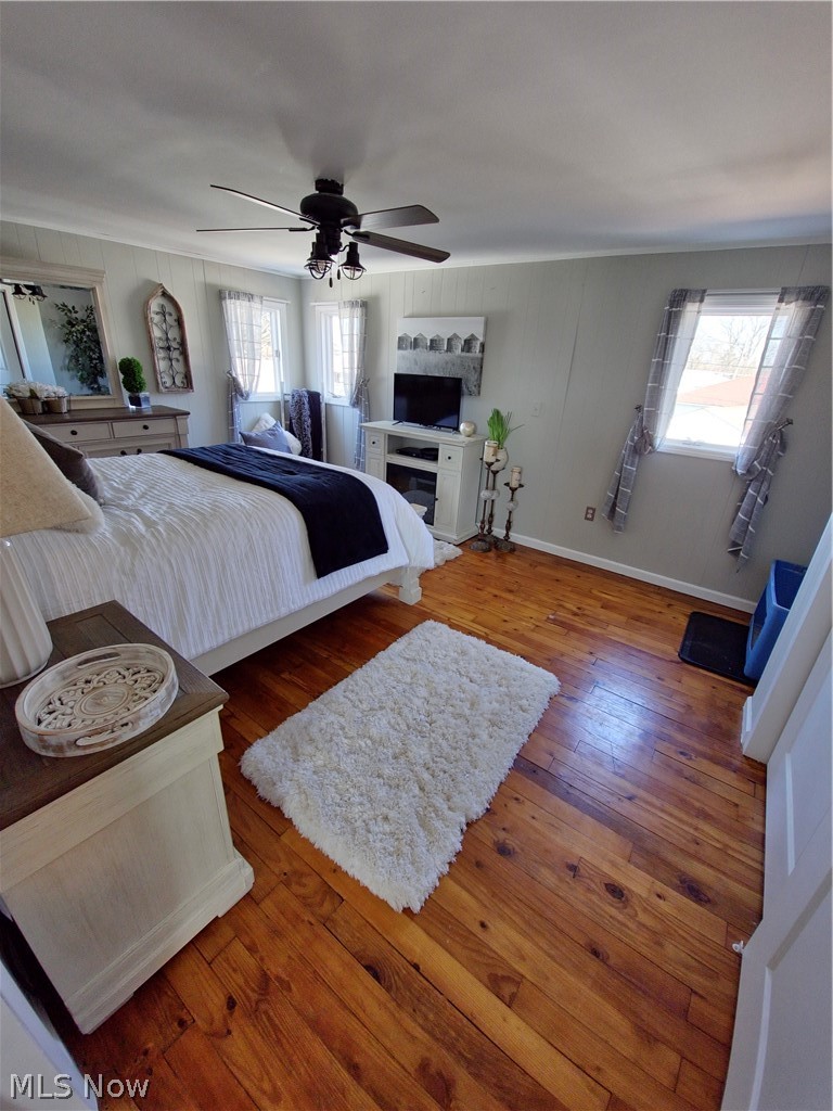1681 Rush Road Wickliffe, OH 44092 - Photo 16 of 33 Bedroom with ceiling fan, multiple windows, and dark wood-type flooring