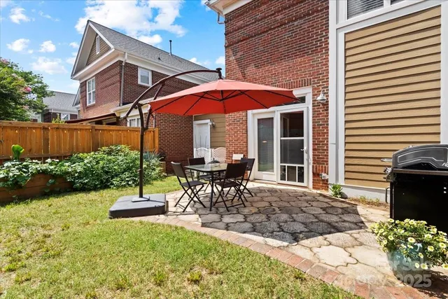an aerial view of a house with a swimming pool yard and outdoor seating