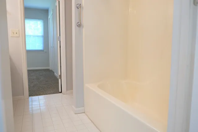 a bathroom with a bathtub