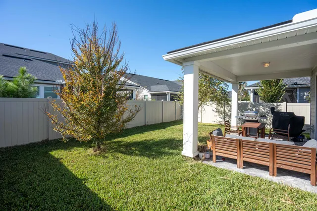 a backyard of a house with garden and plants