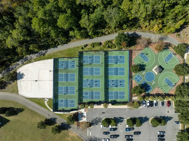 a front view of a building with an outdoor space