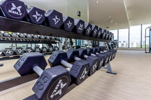 a view of a room with gym equipment