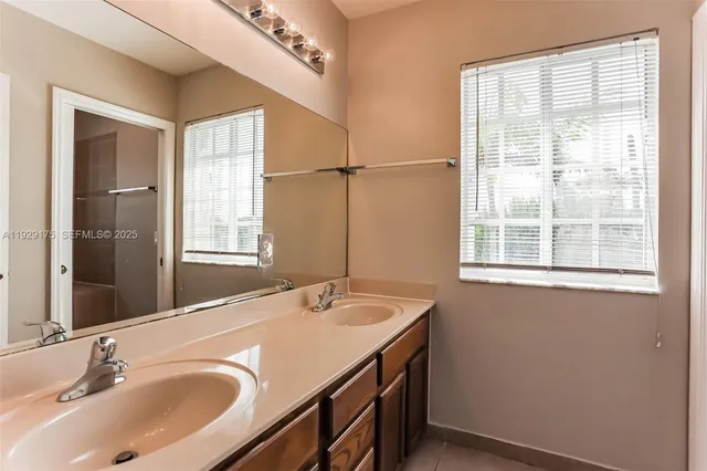a bathroom with a sink and a large mirror