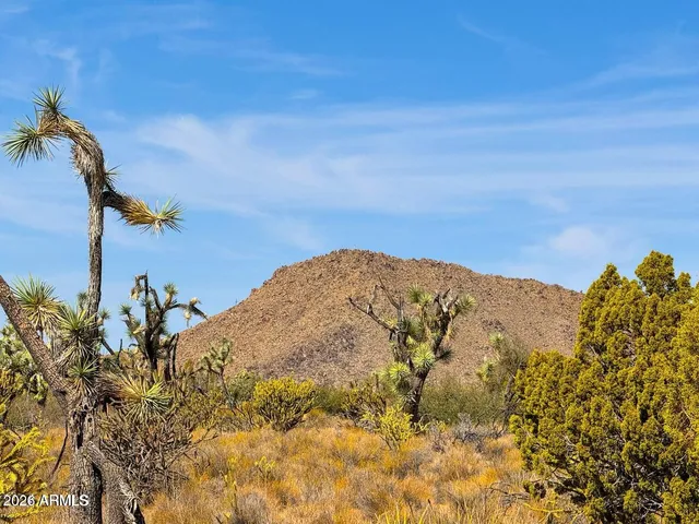a view of a large mountain with mountains in the background