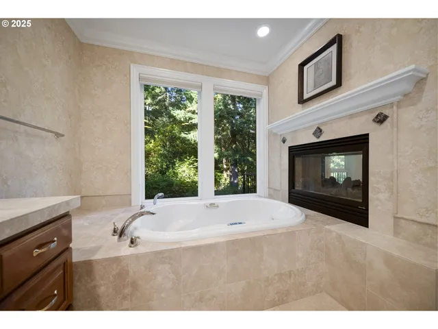 a bathroom with a sink and a fireplace