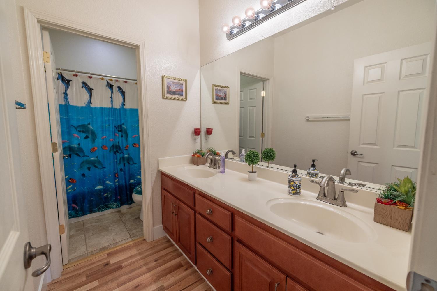 10050 Cameron Pines Way Sacramento, CA 95829 - Photo 25 of 31 a bathroom with double vanity sink a shower and a mirror