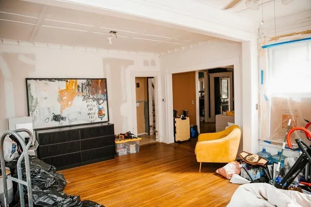 a view of living room with furniture and flat screen tv
