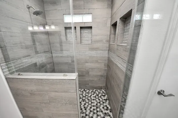 a bathroom with a shower