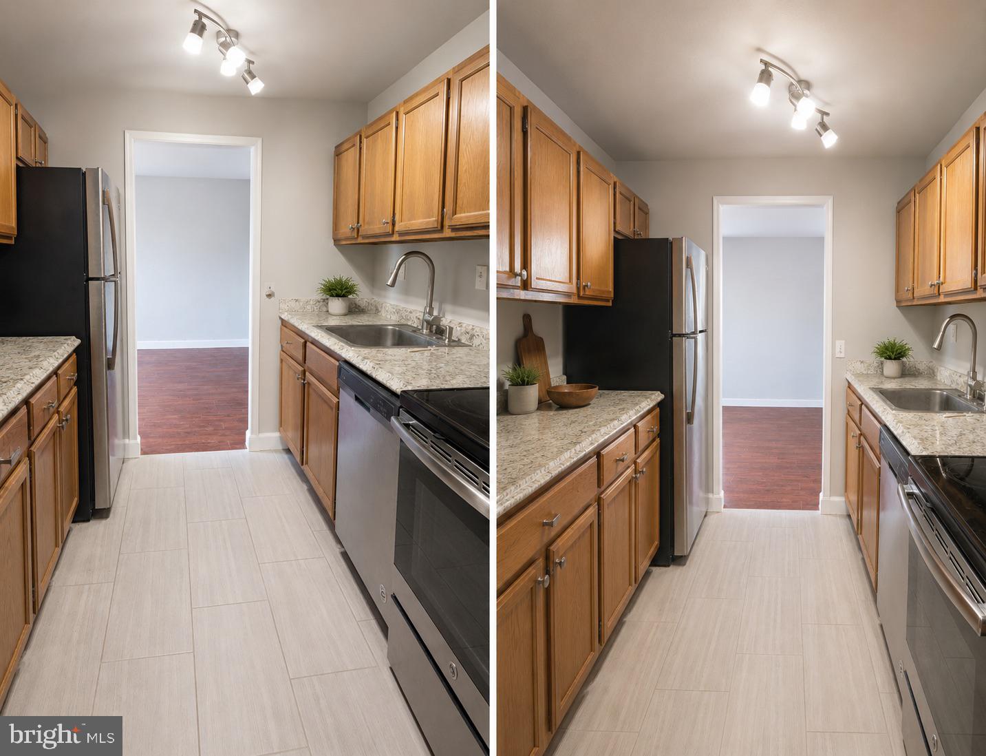 9701 Fields Road, Unit 1808 Gaithersburg, MD 20878 - Photo 3 of 11 a kitchen with stainless steel appliances granite countertop a stove top oven a sink dishwasher a refrigerator and a oven