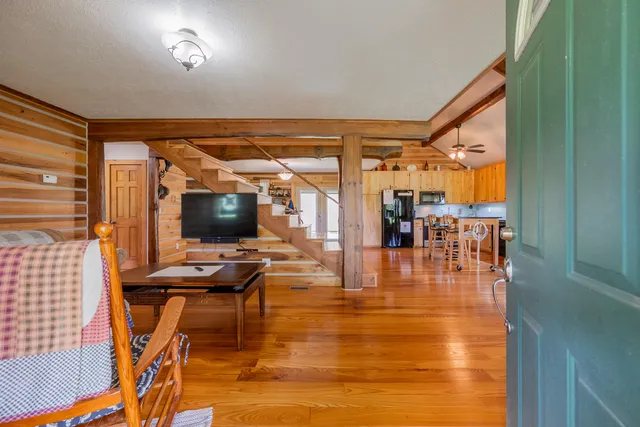 a dining table chair with a large window