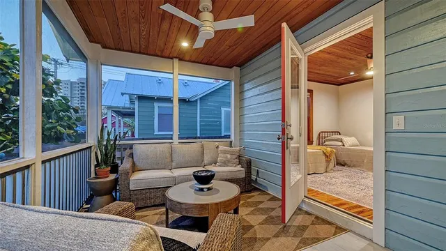 a potted plant sitting in front of a brick building